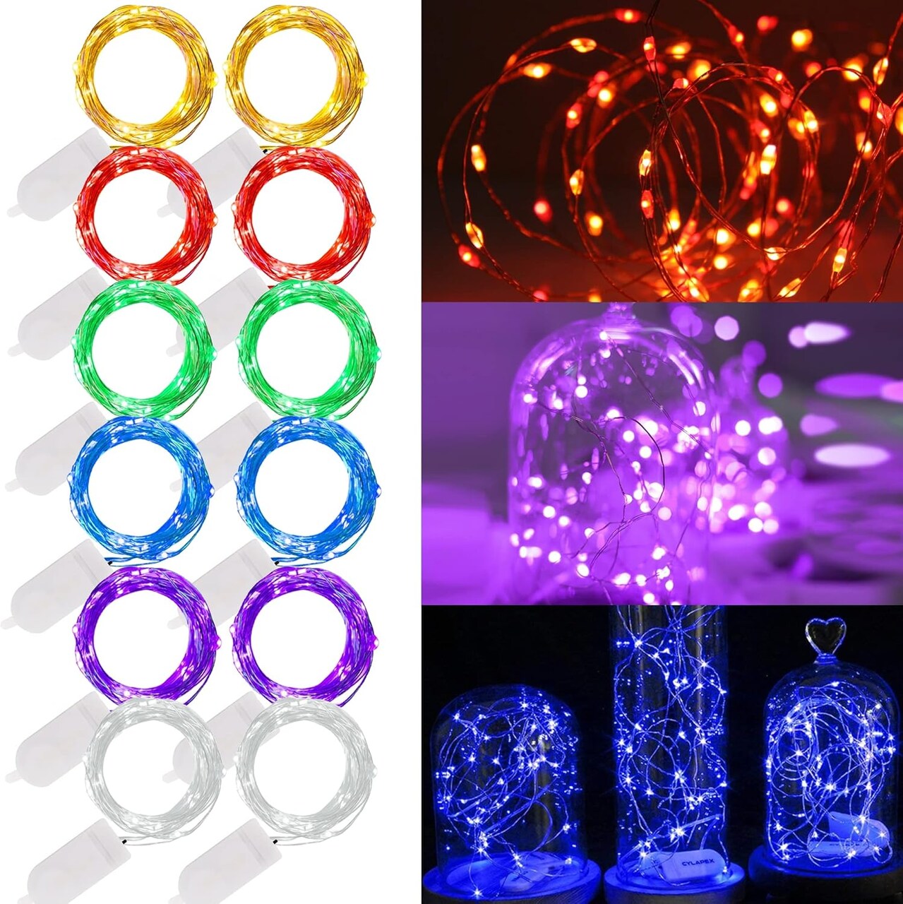 12 Pack Fairy Lights Battery Operated (Included), 7 ft 20 LED Mini String Lights, Waterproof Silver Wire Firefly Starry Lights for DIY Wedding Christmas Party Mason Jars Decor, Multicolor